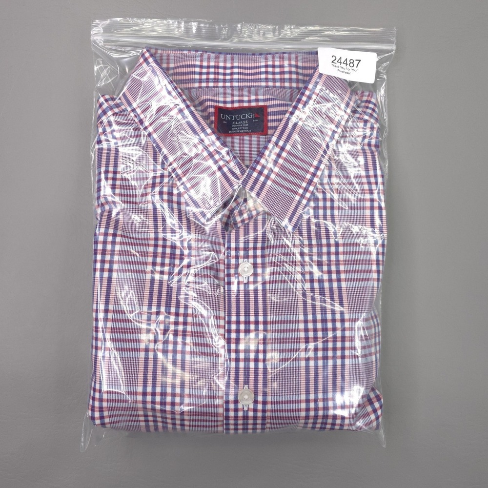UNTUCKit Shirt Mens XL Red Glen Plaid Reventon Long Sleeve Wrinkle Free Cotton - Picture 13 of 13